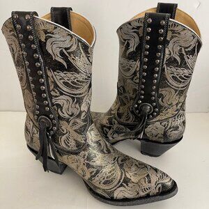 OLD GRINGO "Crosby" Black & Silver Leather Boots: RARE!!! Size 8.5 New with Box!
